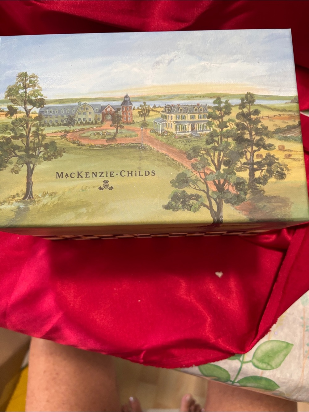 MacKenzie-Childs Village Scene Decorative Box in Green and Cream
